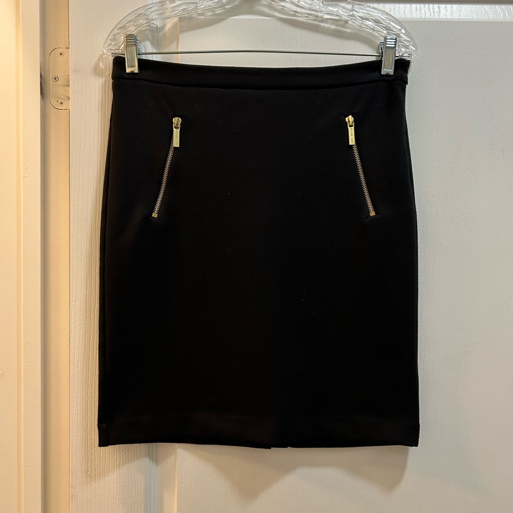 Michael Kors Black Pencil Skirt with Gold Zipper Details
